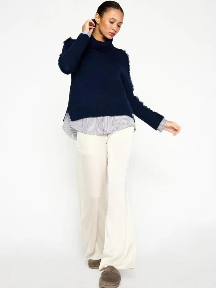 Shop Brochu Walker Sweaters The Jolie Fringe Striped Layered Looker Navy W Stripe Woven