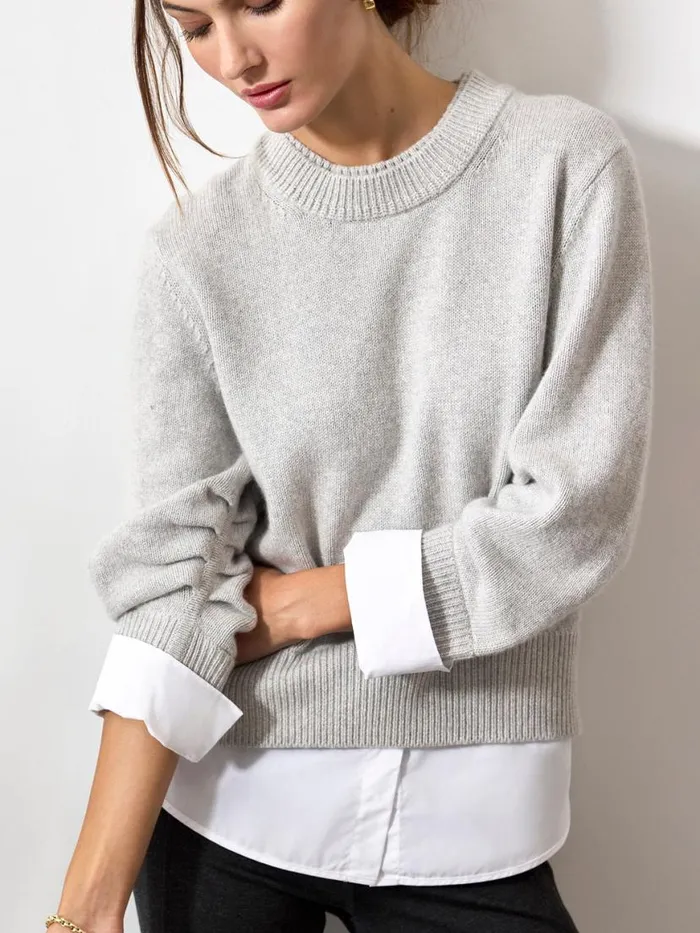 Shop Brochu Walker Sweaters The Raya Ruched Crew Looker Oyster Grey Melange W White