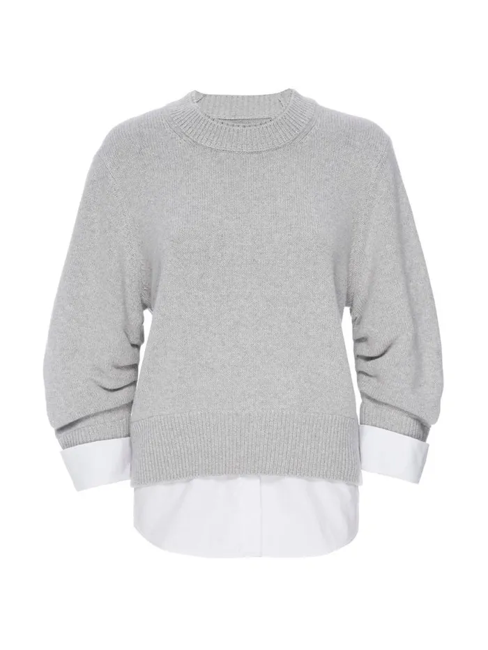 Shop Brochu Walker Sweaters The Raya Ruched Crew Looker Oyster Grey Melange W White