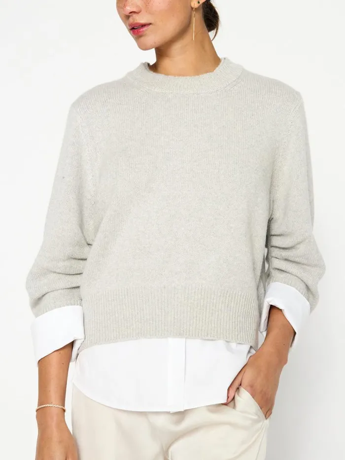 Shop Brochu Walker Sweaters The Raya Ruched Crew Looker Oyster Grey Melange W White