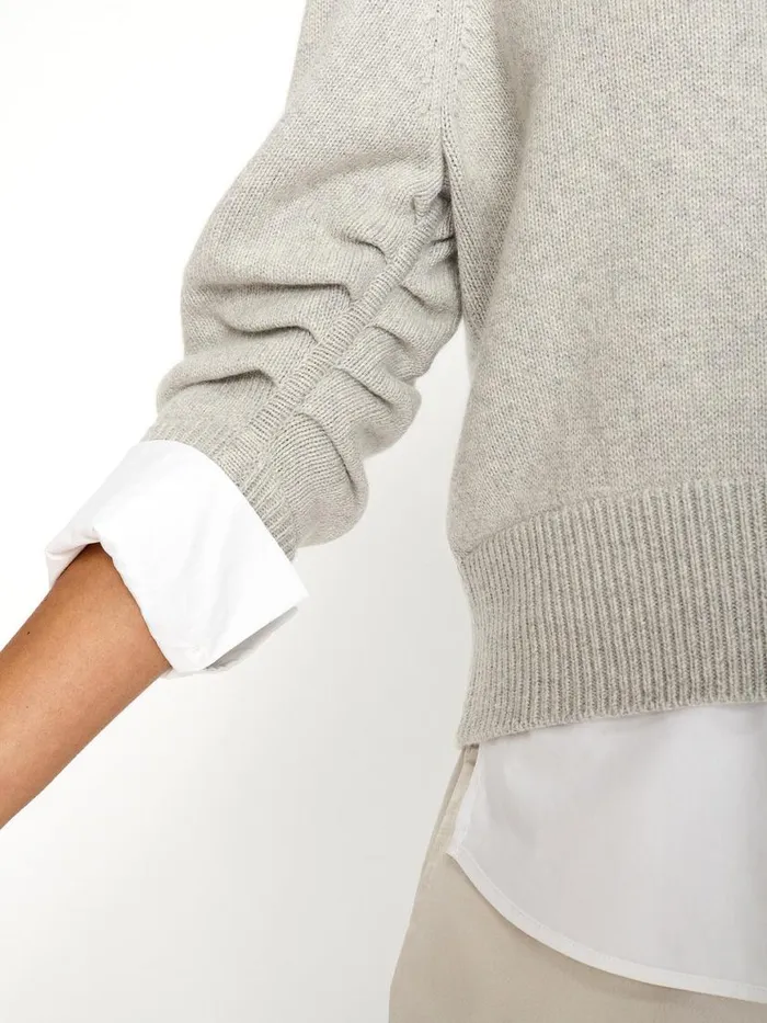 Shop Brochu Walker Sweaters The Raya Ruched Crew Looker Oyster Grey Melange W White