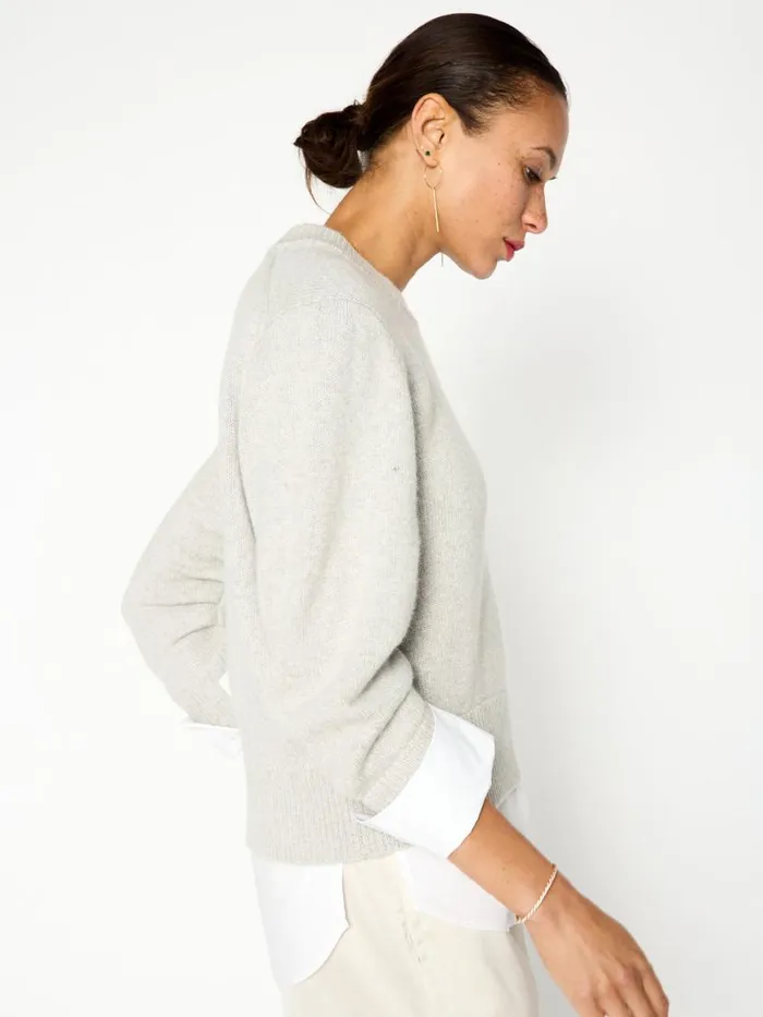 Shop Brochu Walker Sweaters The Raya Ruched Crew Looker Oyster Grey Melange W White