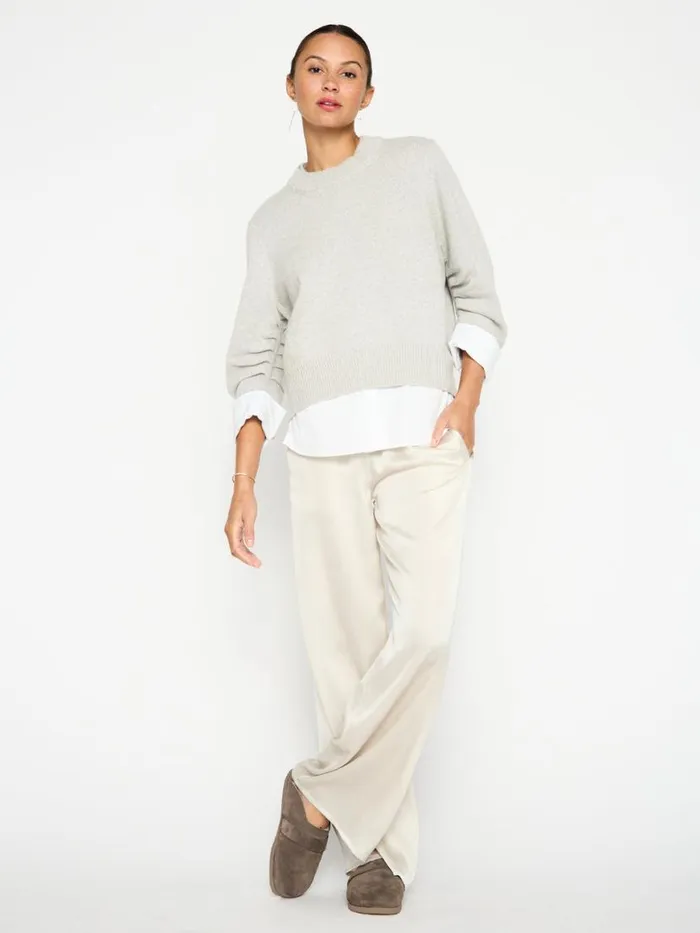 Shop Brochu Walker Sweaters The Raya Ruched Crew Looker Oyster Grey Melange W White