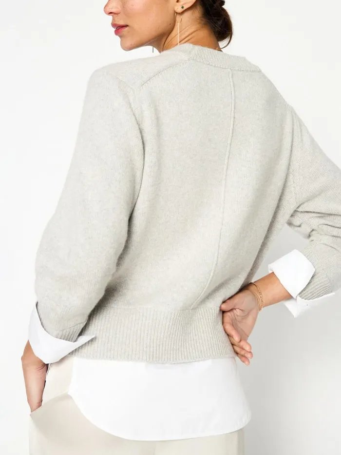 Shop Brochu Walker Sweaters The Raya Ruched Crew Looker Oyster Grey Melange W White