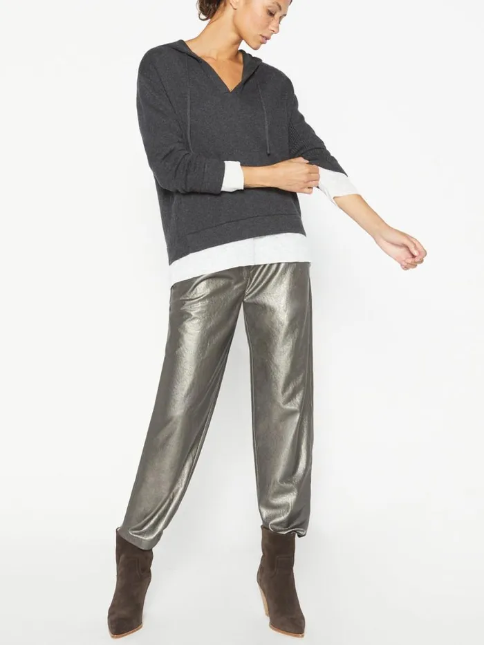 Shop Brochu Walker Sweaters The Ressie Looker Layered Hoodie Ore Melange With White Underlayer