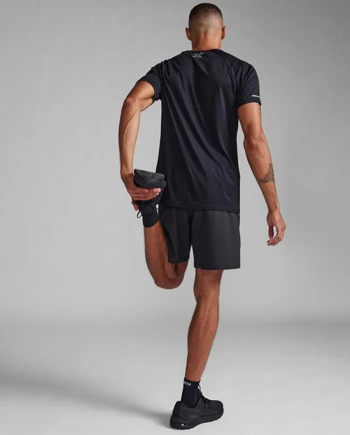 Short Sleeve Mens 2XU Aero Tee Blacksilver Reflective