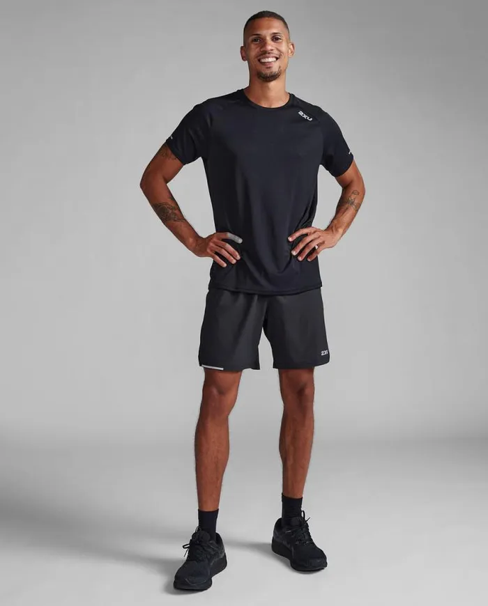 Short Sleeve Mens 2XU Aero Tee Blacksilver Reflective
