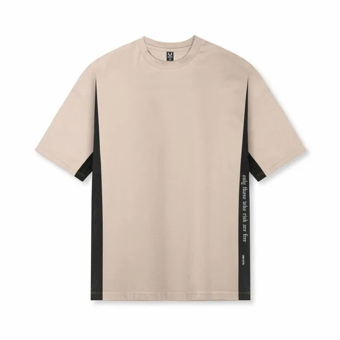 Short Sleeves Men ASRV Supima Mesh Panel Oversized Tee Beige