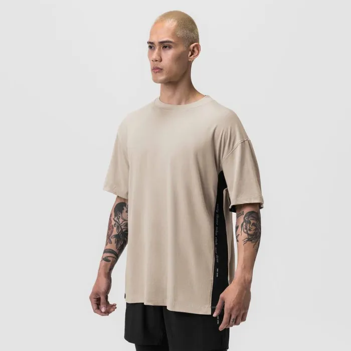 Short Sleeves Men ASRV Supima Mesh Panel Oversized Tee Beige