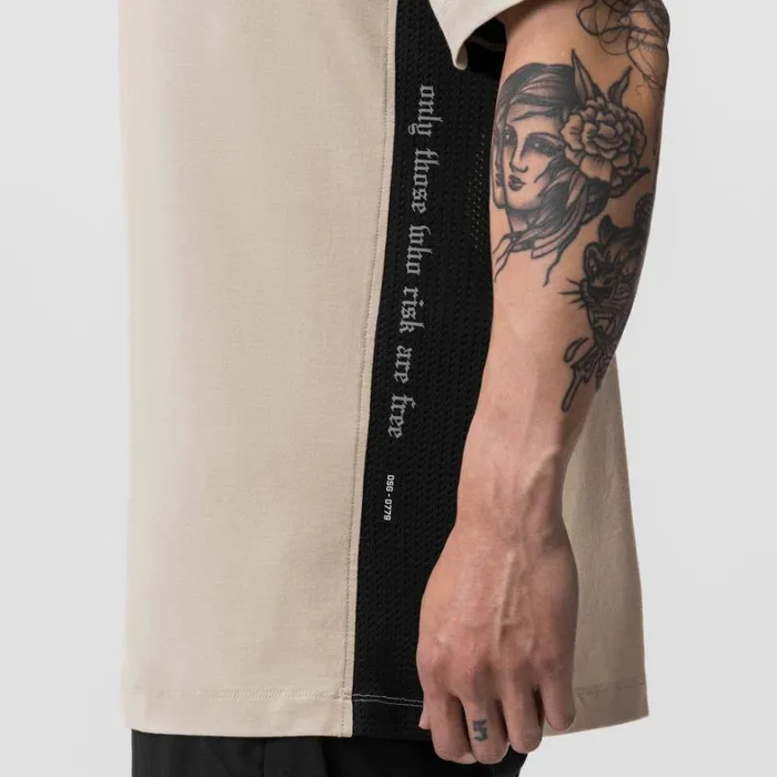 Short Sleeves Men ASRV Supima Mesh Panel Oversized Tee Beige