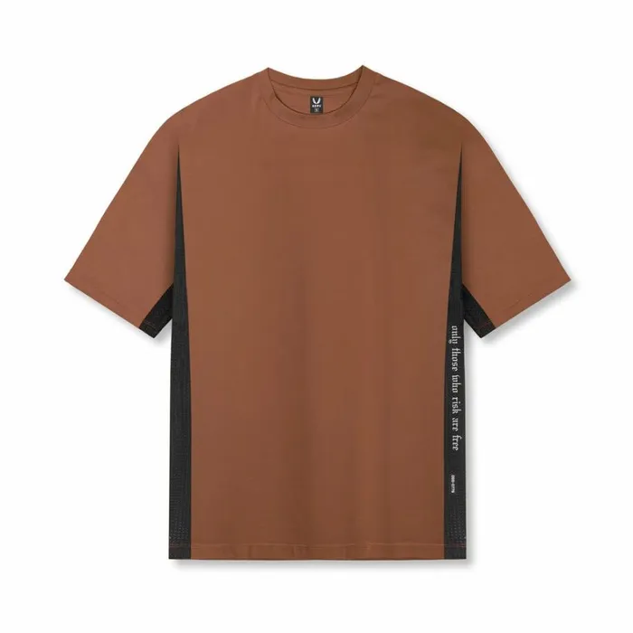 Short Sleeves Men ASRV Supima Mesh Panel Oversized Tee Rust