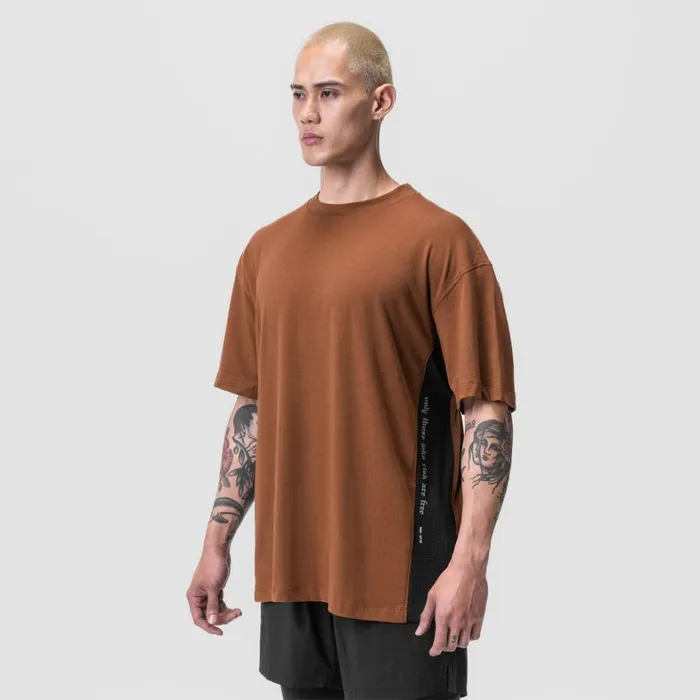 Short Sleeves Men ASRV Supima Mesh Panel Oversized Tee Rust