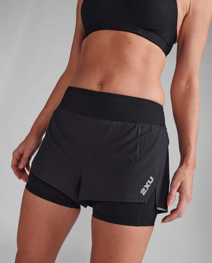 Shorts Womens 2XU Aero 2in1 4034 Inch Shorts Blacksilver Reflective