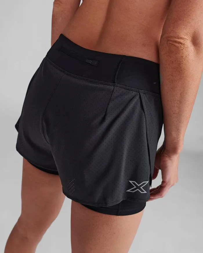 Shorts Womens 2XU Aero 2in1 4034 Inch Shorts Blacksilver Reflective