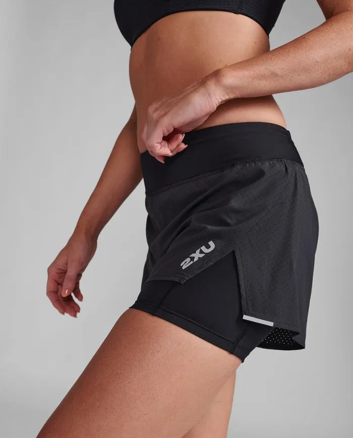 Shorts Womens 2XU Aero 2in1 4034 Inch Shorts Blacksilver Reflective