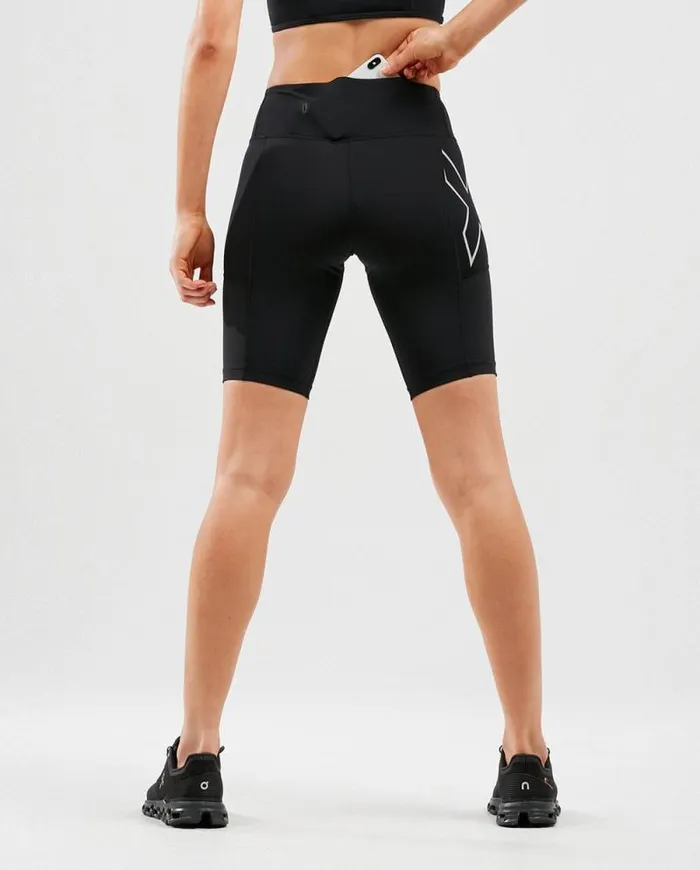 Shorts Womens 2XU Aero Vent MidRise Compression Shorts Blacksilver Reflective