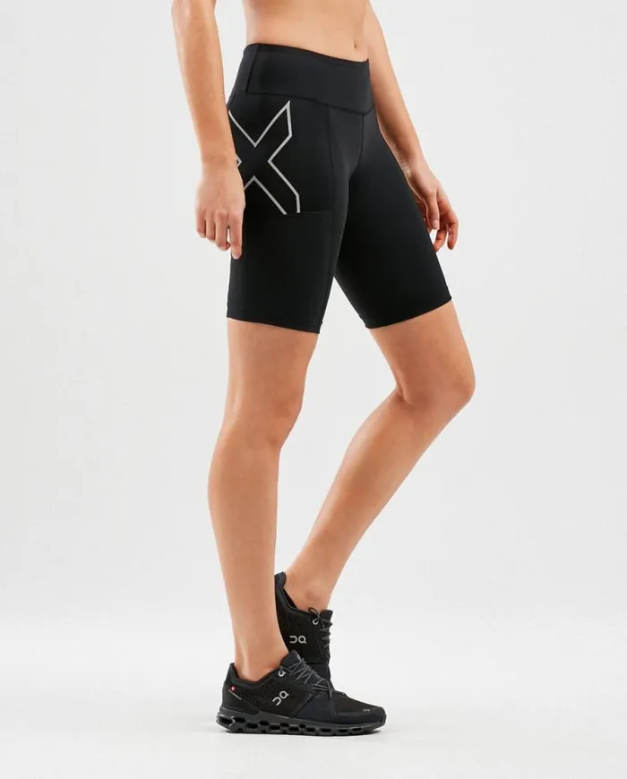 Shorts Womens 2XU Aero Vent MidRise Compression Shorts Blacksilver Reflective