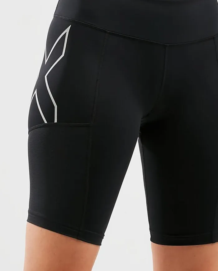 Shorts Womens 2XU Aero Vent MidRise Compression Shorts Blacksilver Reflective