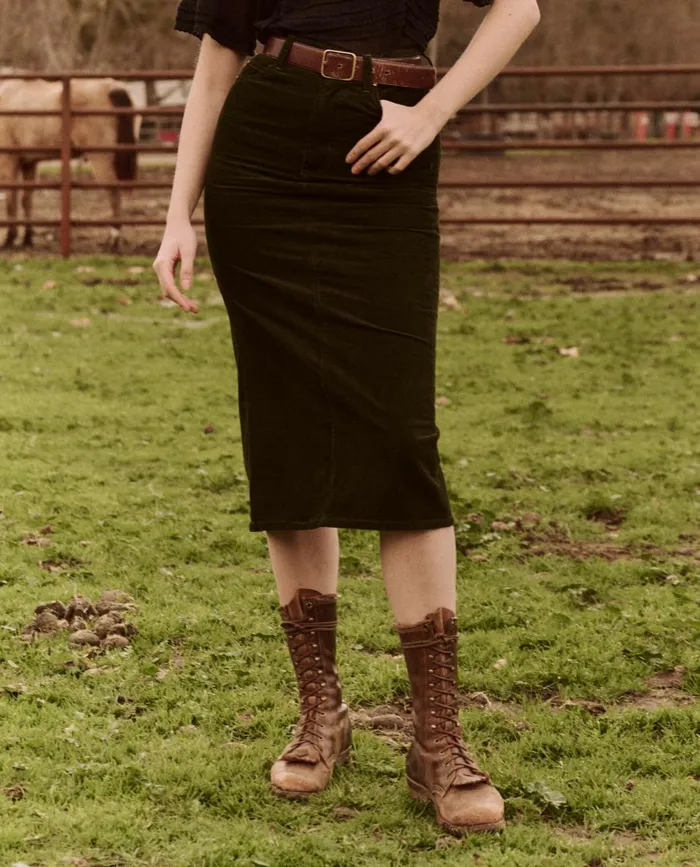 Skirts and Shorts Women The Great The Column Skirt Cord Woodland Green