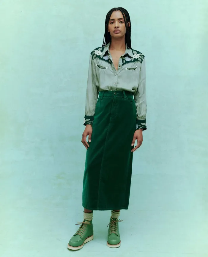 Skirts and Shorts Women The Great The Velvet Column Skirt Emerald Skirts and Shorts Women The Great The Velvet Column Skirt Emerald