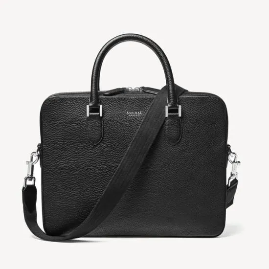 Slim Leather Briefcase Black Pebble MenWomen Aspinal Of London Briefcases