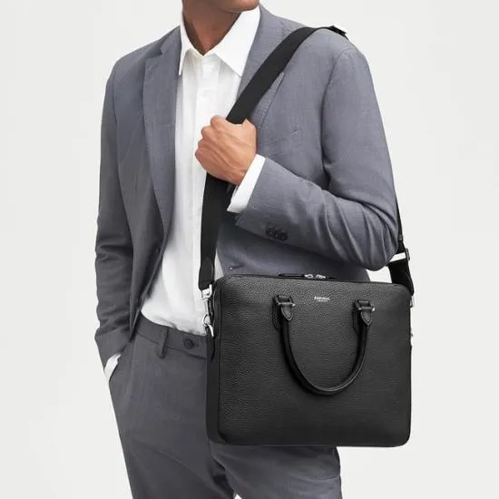 Slim Leather Briefcase Black Pebble MenWomen Aspinal Of London Briefcases