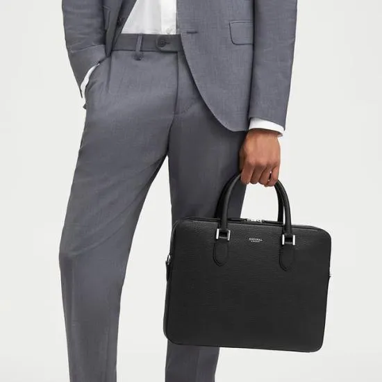 Slim Leather Briefcase Black Pebble MenWomen Aspinal Of London Briefcases
