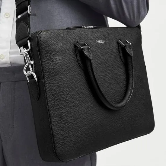 Slim Leather Briefcase Black Pebble MenWomen Aspinal Of London Briefcases