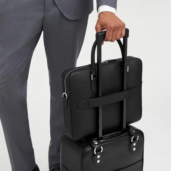 Slim Leather Briefcase Black Pebble MenWomen Aspinal Of London Briefcases