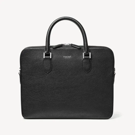 Slim Leather Briefcase Black Pebble MenWomen Aspinal Of London Briefcases