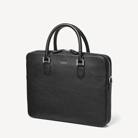 Slim Leather Briefcase Black Pebble MenWomen Aspinal Of London Briefcases