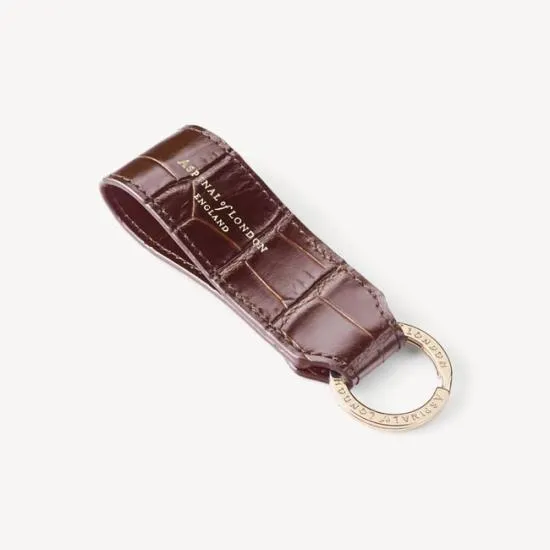 Small Leather Loop Keyring Deep Shine Amazon Brown Croc WomenMen Aspinal Of London Key Rings