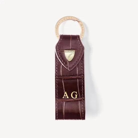 Small Leather Loop Keyring Deep Shine Amazon Brown Croc WomenMen Aspinal Of London Key Rings