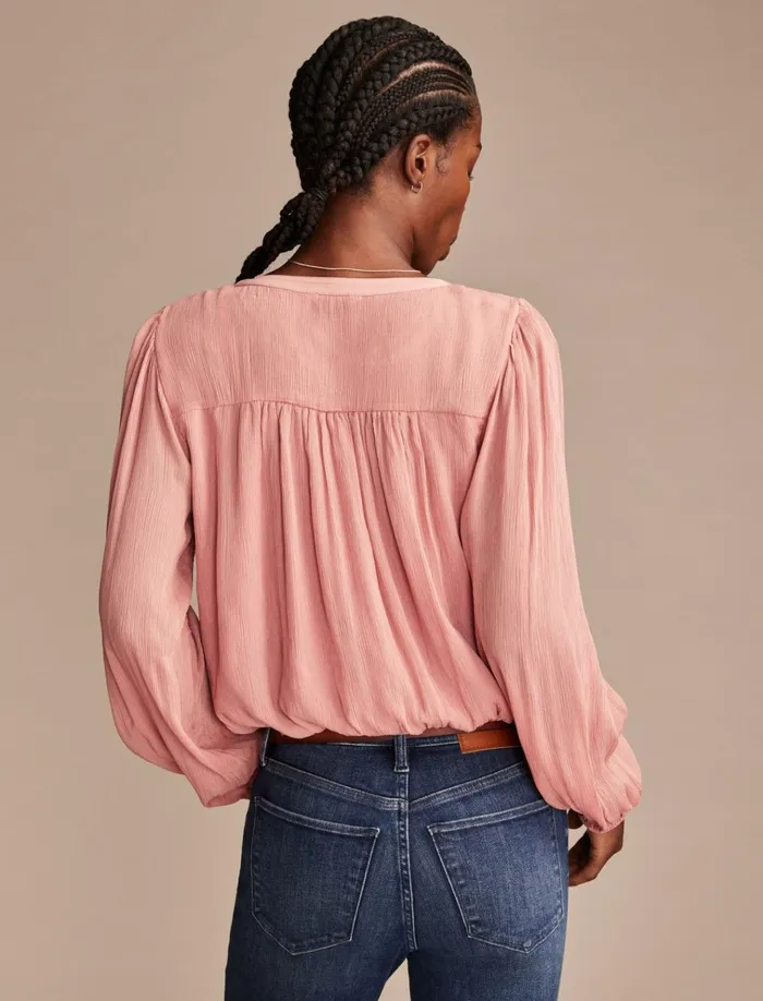 Smocked Bubble Top Ash Rose Women Lucky Brand Blouses