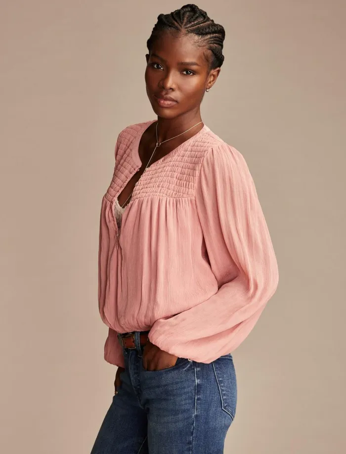 Smocked Bubble Top Ash Rose Women Lucky Brand Blouses