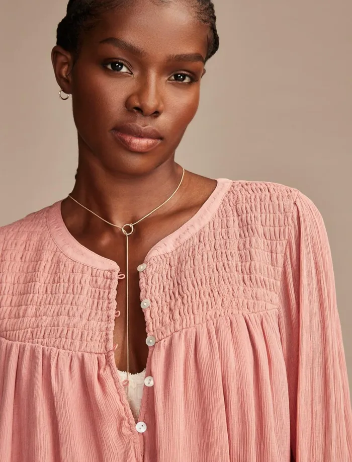 Smocked Bubble Top Ash Rose Women Lucky Brand Blouses