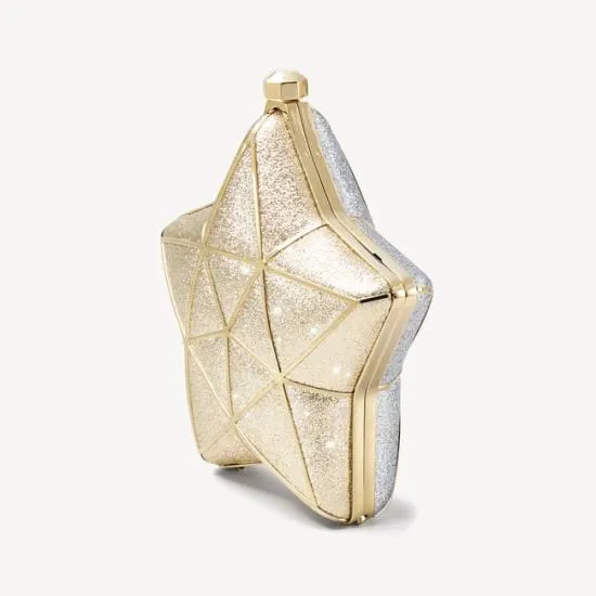 Star Clutch Champagne and Silver Glitter Women Aspinal Of London Bridal