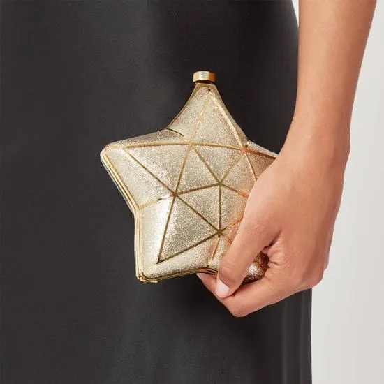 Star Clutch Champagne and Silver Glitter Women Aspinal Of London Bridal