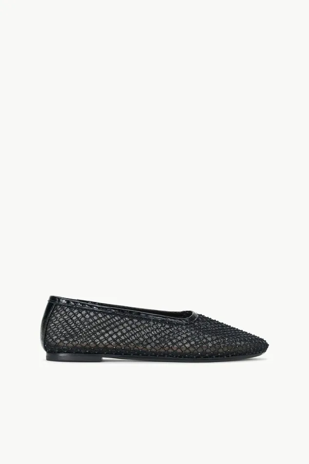 STAUD ALBA BALLET FLAT Black Crystal Mesh Women The Evening Edit