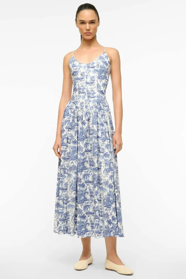 STAUD DENA DRESS Blue Toile Women Dresses