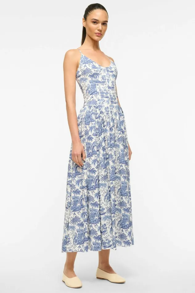 STAUD DENA DRESS Blue Toile Women Dresses