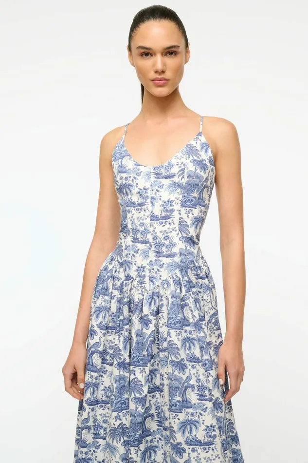 STAUD DENA DRESS Blue Toile Women Dresses