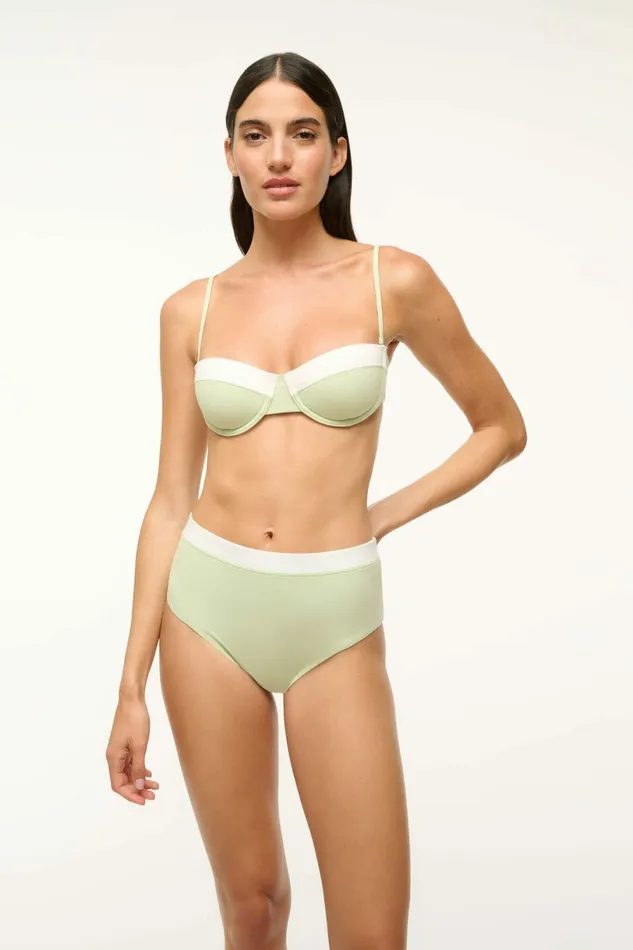 STAUD DEVON HIGH RISE BIKINI BOTTOM Pale Jade White Women Swim