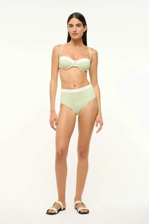 STAUD DEVON HIGH RISE BIKINI BOTTOM Pale Jade White Women Swim STAUD DEVON HIGH RISE BIKINI BOTTOM Pale Jade White Women Swim