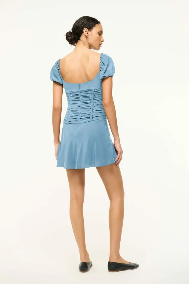 STAUD ELBA MINI SILK DRESS Slate Blue Women Dresses STAUD ELBA MINI SILK DRESS Slate Blue Women Dresses