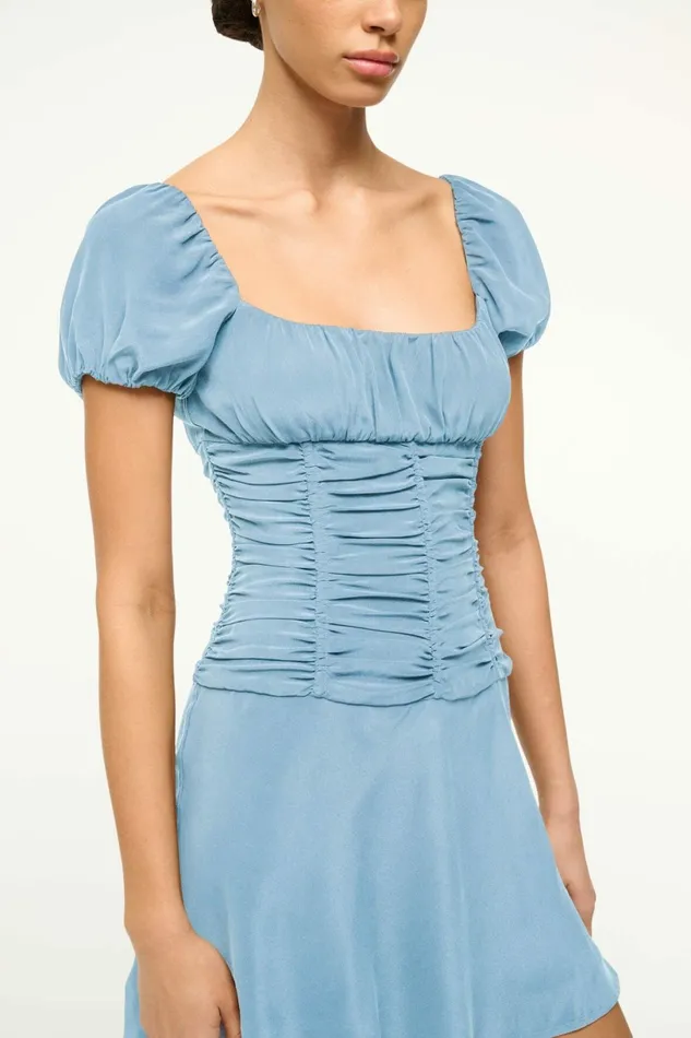 STAUD ELBA MINI SILK DRESS Slate Blue Women Dresses STAUD ELBA MINI SILK DRESS Slate Blue Women Dresses