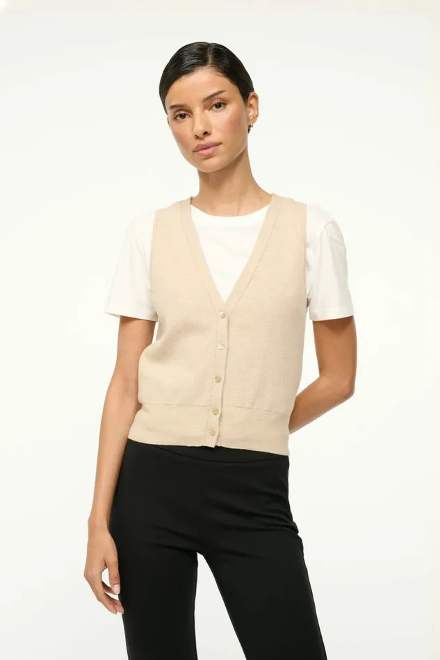 STAUD FICUS SWEATER VEST Stone Women Tops STAUD FICUS SWEATER VEST Stone Women Tops