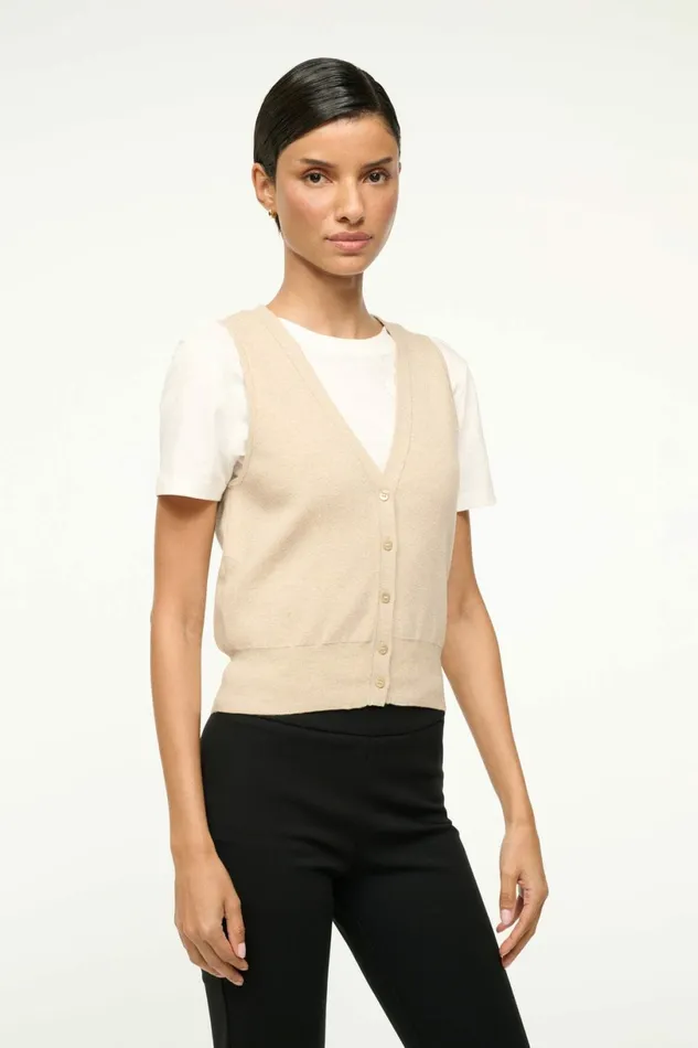 STAUD FICUS SWEATER VEST Stone Women Tops STAUD FICUS SWEATER VEST Stone Women Tops