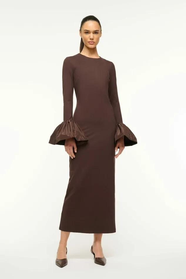 STAUD HAWTHORNE MAXI DRESS Dark Chocolate Women Dresses