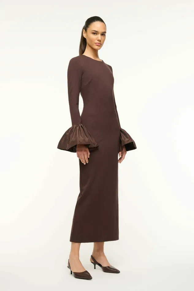 STAUD HAWTHORNE MAXI DRESS Dark Chocolate Women Dresses